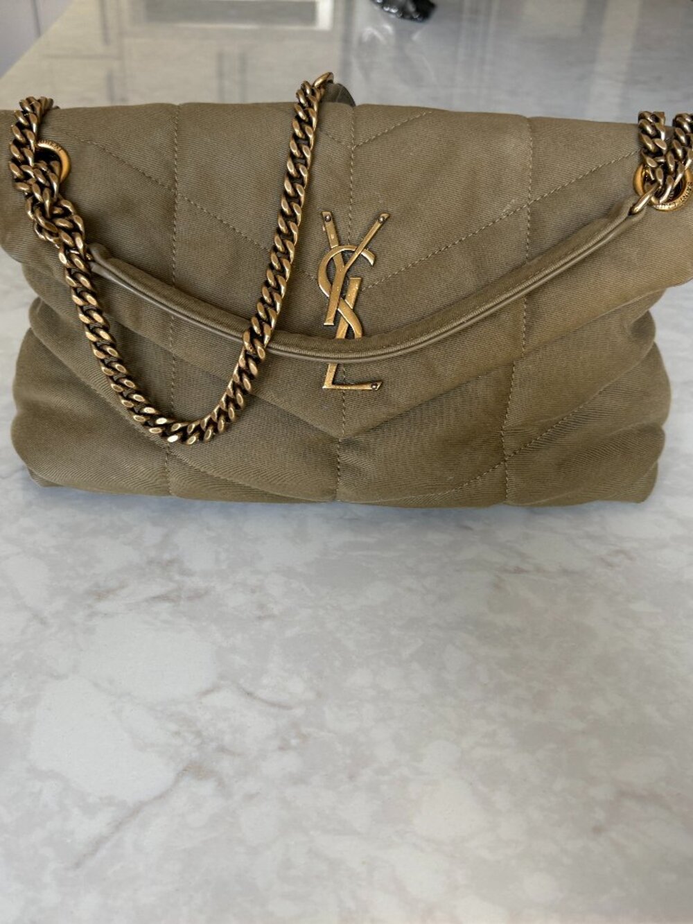 Saint Laurent Canvas Quilted Small Loulou Puffer Shoulder Bag